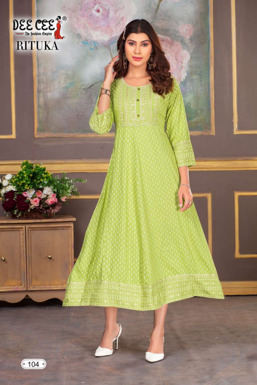 Rituka By Dee Cee Printed Wholesale Long Anarkali Kurtis Orders In India